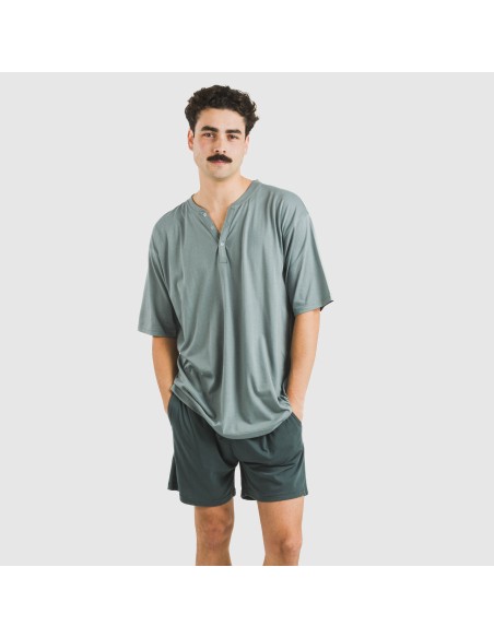 Pijama corto hombre con botones verde azul claro - oscuro