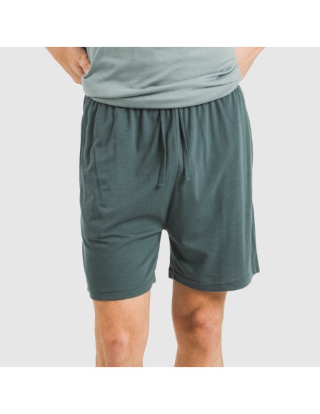 Pijama corto hombre con botones verde azul claro - oscuro