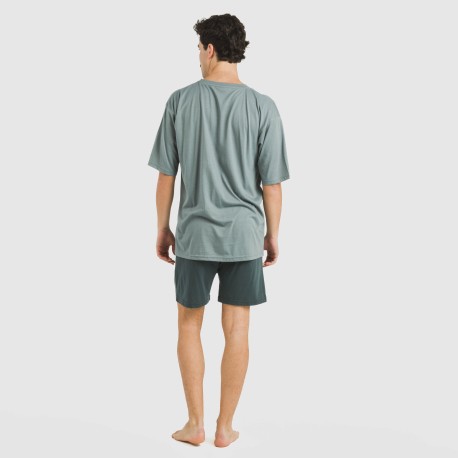 Pijama corto hombre con botones verde azul claro - oscuro