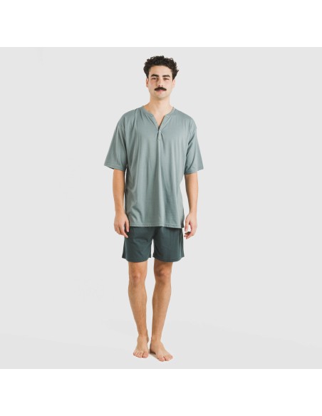 Pijama corto hombre con botones verde azul claro - oscuro