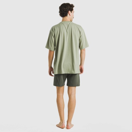 Pijama corto hombre con botones verde claro - verde oscuro