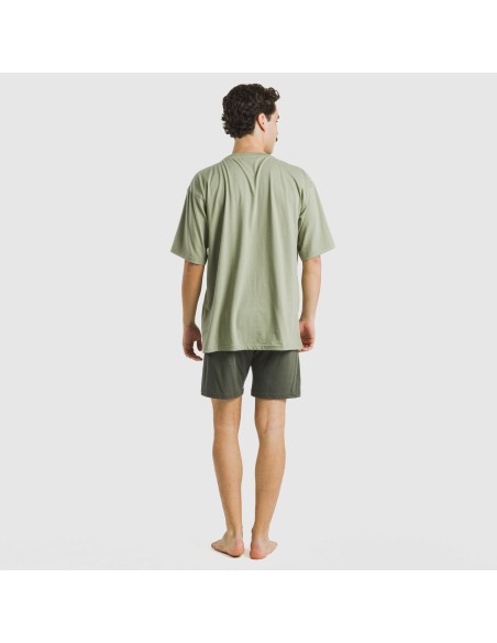 Pijama corto hombre con botones verde claro - verde oscuro