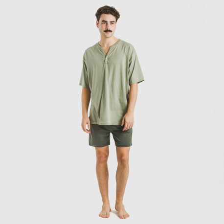 Pijama corto hombre con botones verde claro - verde oscuro