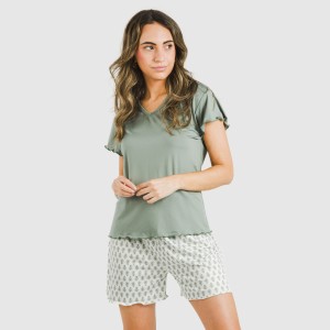 Pijama corto mujer manga fluida soft Remo verde