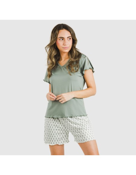 Pijama corto mujer manga fluida soft Remo verde Pijama corto mujer manga fluida soft Remo verde