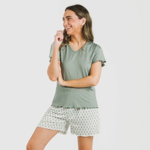 Pijama corto mujer manga fluida soft Remo verde 2