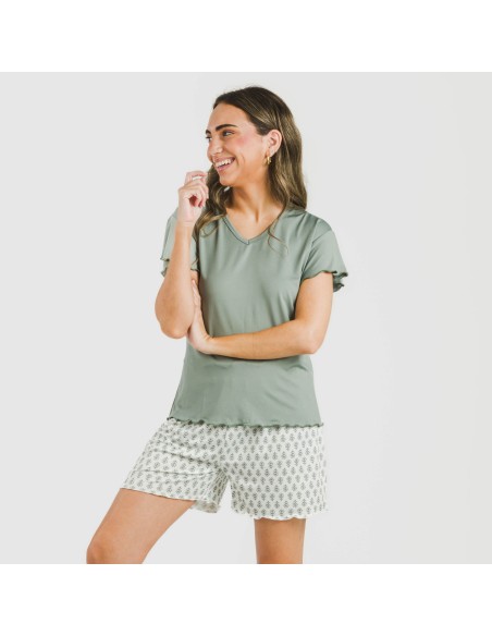 Pijama corto mujer manga fluida soft Remo verde Pijama corto mujer manga fluida soft Remo verde