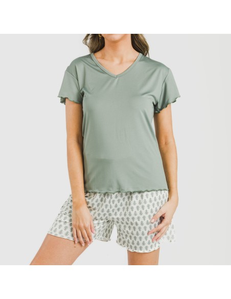 Pijama corto mujer manga fluida soft Remo verde Pijama corto mujer manga fluida soft Remo verde