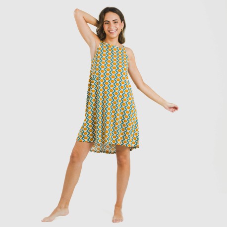 Vestido corto tirantes crepe Naya agua marina