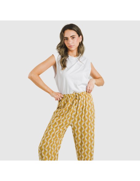 Pantalón viscosa Calsita mostaza