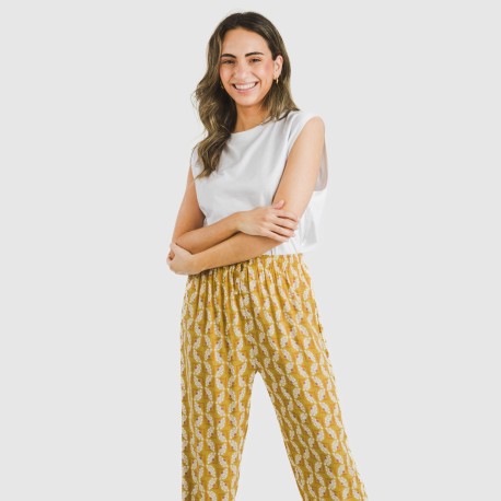 Pantalón viscosa Calsita mostaza