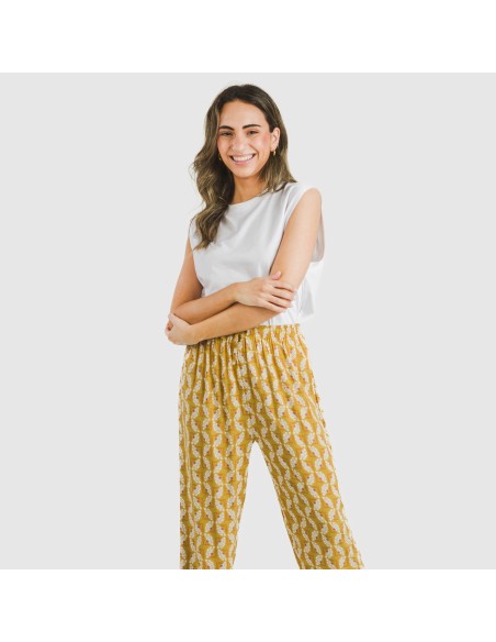 Pantalón viscosa Calsita mostaza