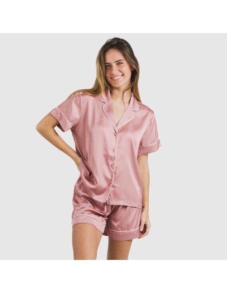 Pijama corto de manga corta satén Friday liso Pijama corto de manga corta satén Friday liso