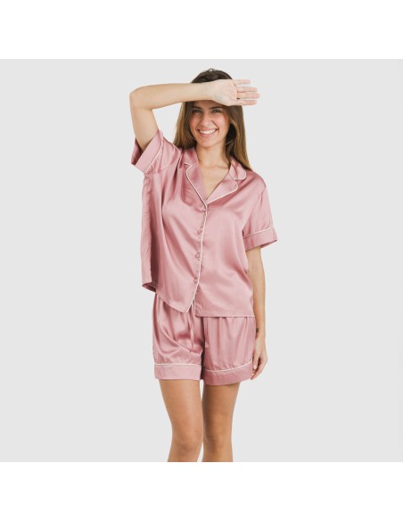 Pijama corto de manga corta satén Friday liso Pijama corto de manga corta satén Friday liso