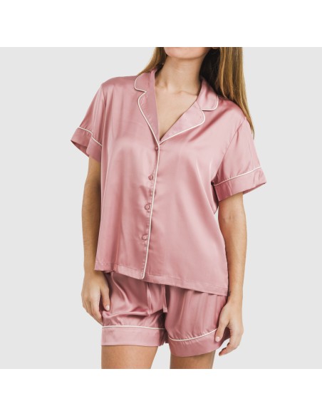 Pijama corto de manga corta satén Friday liso Pijama corto de manga corta satén Friday liso