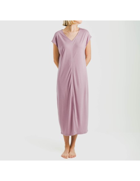 Vestido largo manga fluida viscosa liso Vestido largo manga fluida viscosa liso