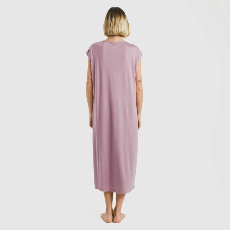 Vestido largo manga fluida viscosa liso