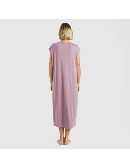 Vestido largo manga fluida viscosa liso Vestido largo manga fluida viscosa liso