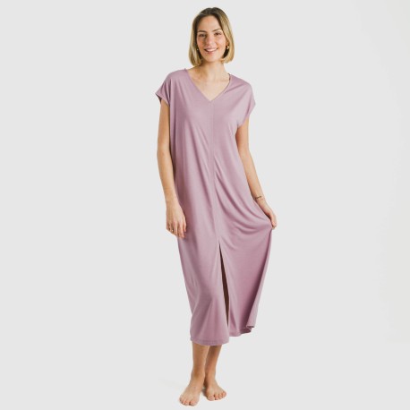 Vestido largo manga fluida viscosa liso