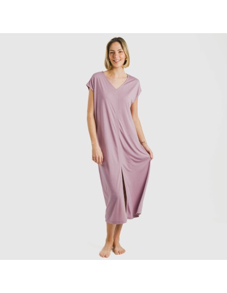 Vestido largo manga fluida viscosa liso Vestido largo manga fluida viscosa liso