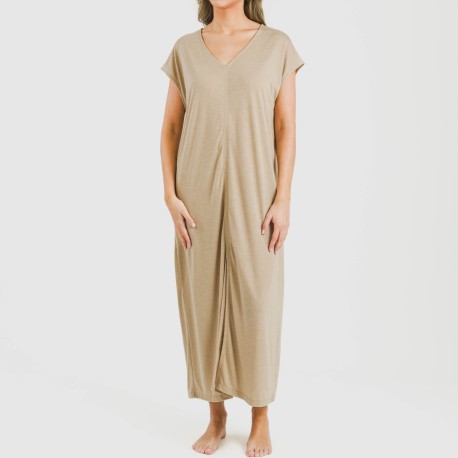 Vestido largo manga fluida viscosa liso