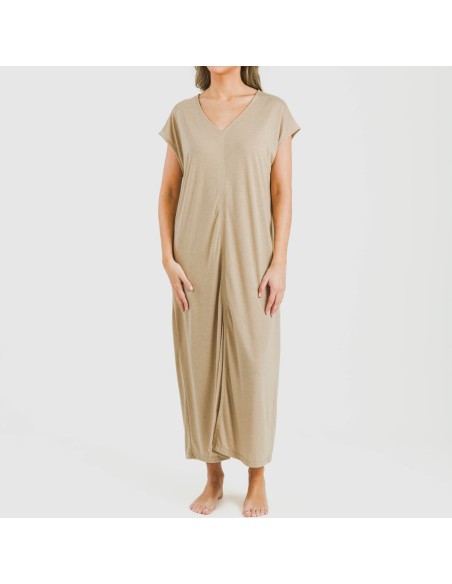 Vestido largo manga fluida viscosa liso Vestido largo manga fluida viscosa liso