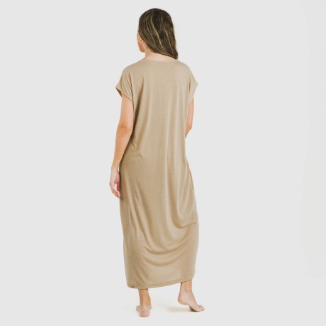 Vestido largo manga fluida viscosa liso