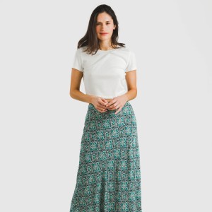 Falda midi viscosa bambula Malura agua marina 2