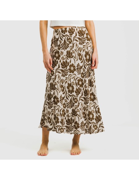 Falda midi viscosa bambula Alexis marrón Falda midi viscosa bambula Alexis marrón