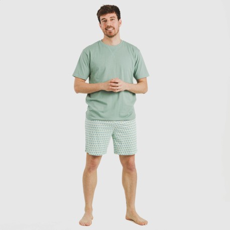 Pijama corto algodón hombre Olimpo verde francés