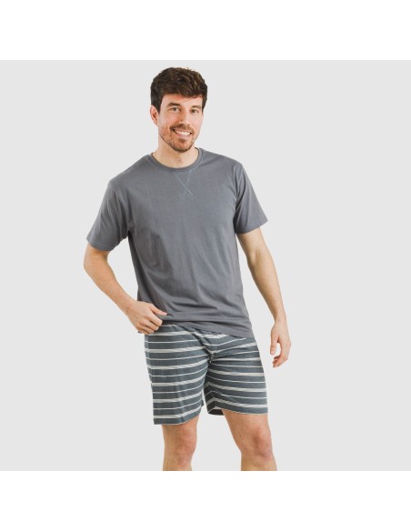 Pijama corto algodón hombre Raya Gastur indigo Pijama corto algodón hombre Raya Gastur indigo