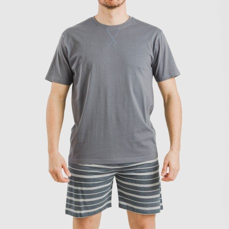 Pijama corto algodón hombre Raya Gastur indigo