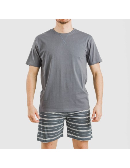 Pijama corto algodón hombre Raya Gastur indigo Pijama corto algodón hombre Raya Gastur indigo