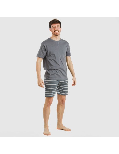 Pijama corto algodón hombre Raya Gastur indigo Pijama corto algodón hombre Raya Gastur indigo