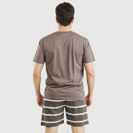 Pijama corto algodón hombre Raya Nit New topo