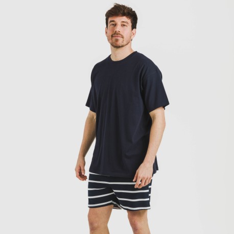 Pijama corto algodón hombre Raya Sailor azul marino