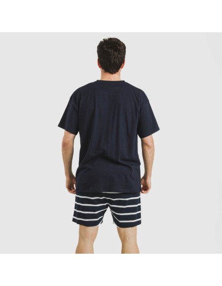 Pijama corto algodón hombre Raya Sailor azul marino