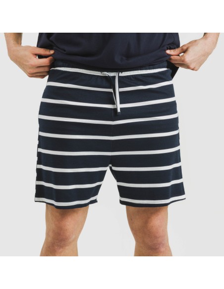 Pijama corto algodón hombre Raya Sailor azul marino