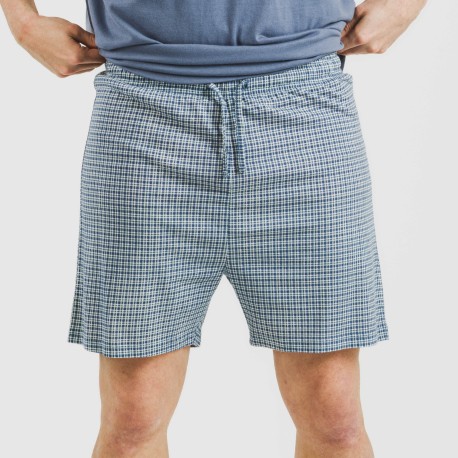 Pijama corto algodón hombre Cuadro Kike azul