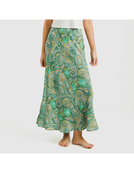 Falda midi viscosa bambula Patme verde Falda midi viscosa bambula Patme verde