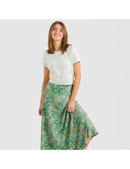 Falda midi viscosa bambula Patme verde Falda midi viscosa bambula Patme verde