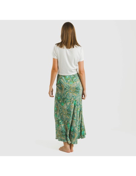 Falda midi viscosa bambula Patme verde Falda midi viscosa bambula Patme verde