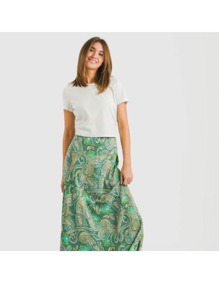 Falda midi viscosa bambula Patme verde Falda midi viscosa bambula Patme verde