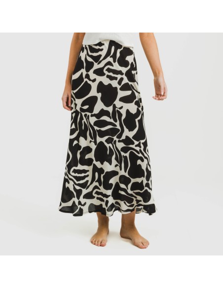 Falda midi viscosa bambula Teudis beige - negro Falda midi viscosa bambula Teudis beige - negro