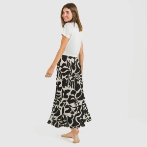 Falda midi viscosa bambula Teudis beige - negro 2