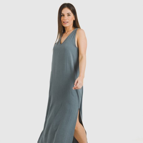 Vestido largo tirantes bambula liso