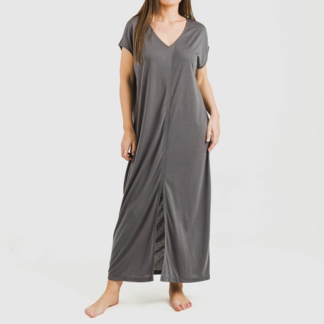 Vestido largo manga fluida viscosa liso