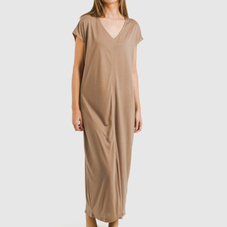 Vestido largo manga fluida viscosa liso