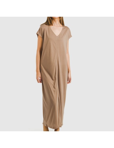 Vestido largo manga fluida viscosa liso Vestido largo manga fluida viscosa liso