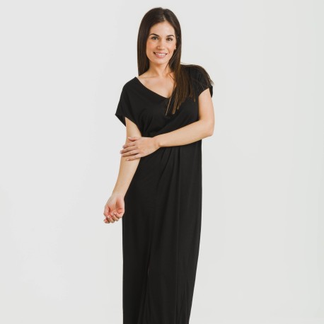 Vestido largo manga fluida viscosa liso